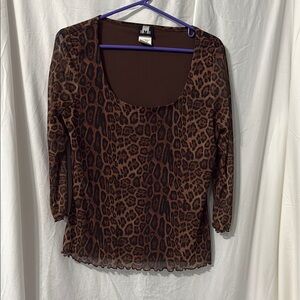 H&M Brown and Black Fitted 3/4 Sleeve Blouse